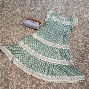 Sail to Sable Green & Blue Patterned Maxi Dress with White Trim